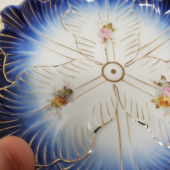 37. Antique Victoria LS&S Carlsbad Austria Flow Blue Bowl Ramekin and Saucer Set - Picture 4 of 12